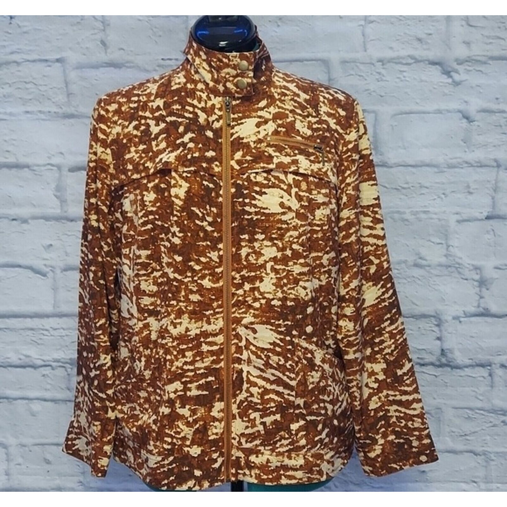 Chico's Animal Print Jacket Women 1 Small Zip Front Stretch Lightweight